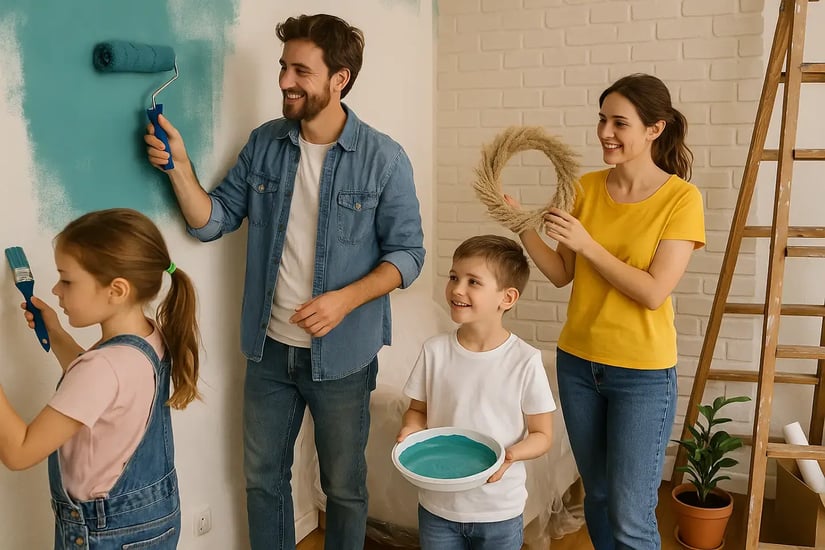 young family renovating their home
