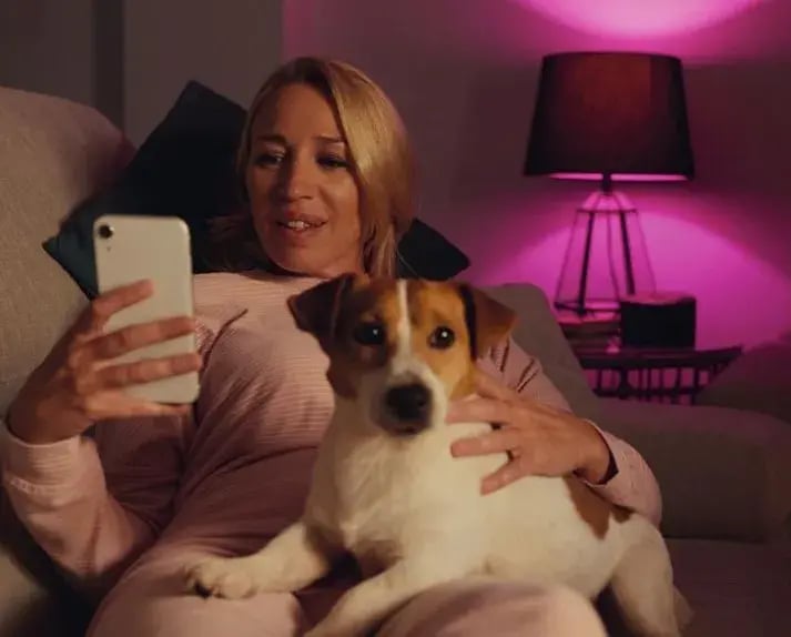 woman checking smart home via app