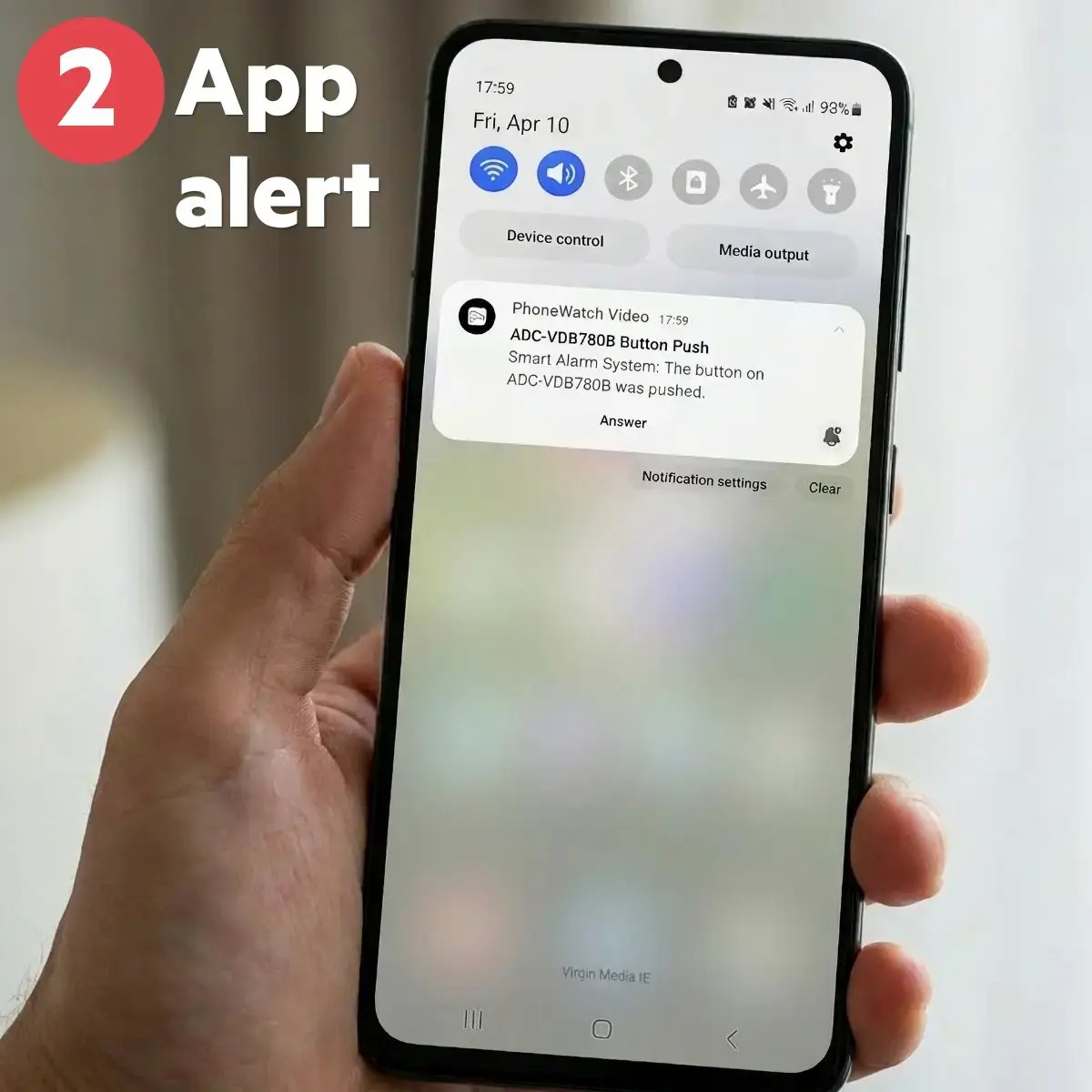 Smart home security app alert notifying the homeowner of doorbell activity
