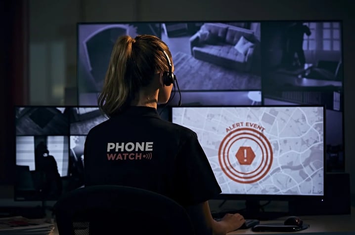 PhoneWatch monitoring centre staff reviewing live security alerts and camera feeds for Irish homeowners