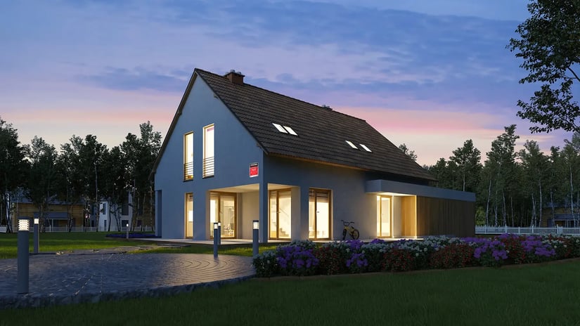 outdoor view of house lit up at night