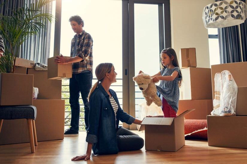 family packing to move house