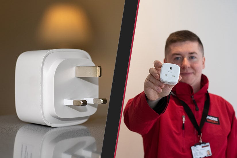 PhoneWatch security advisor holding a smart plug