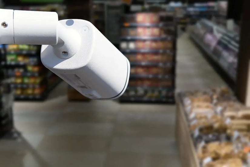 Security camera monitoring a shop floor as part of a retail security system